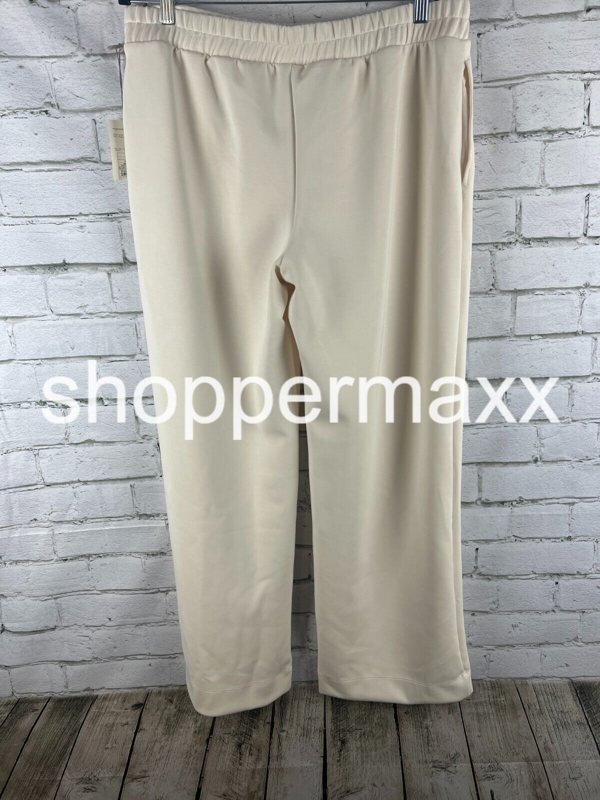 Women's High-Rise Full Jogger Knit Pants - A New Day, Color- Cream, Size- Large