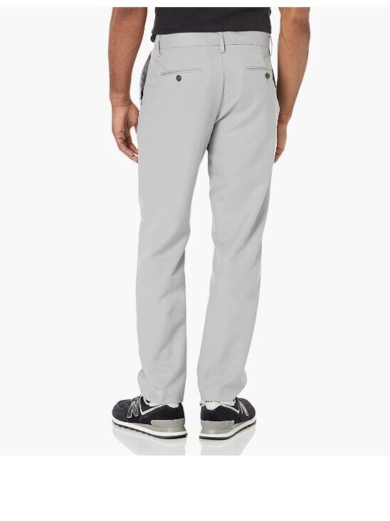 Essentials Men's Slim-Fit Flat-Front Dress Pant, Light Grey, 32W x 34L
