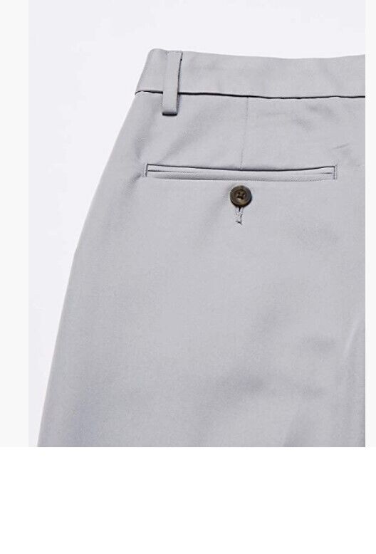 Essentials Men's Slim-Fit Flat-Front Dress Pant, Light Grey, 32W x 34L