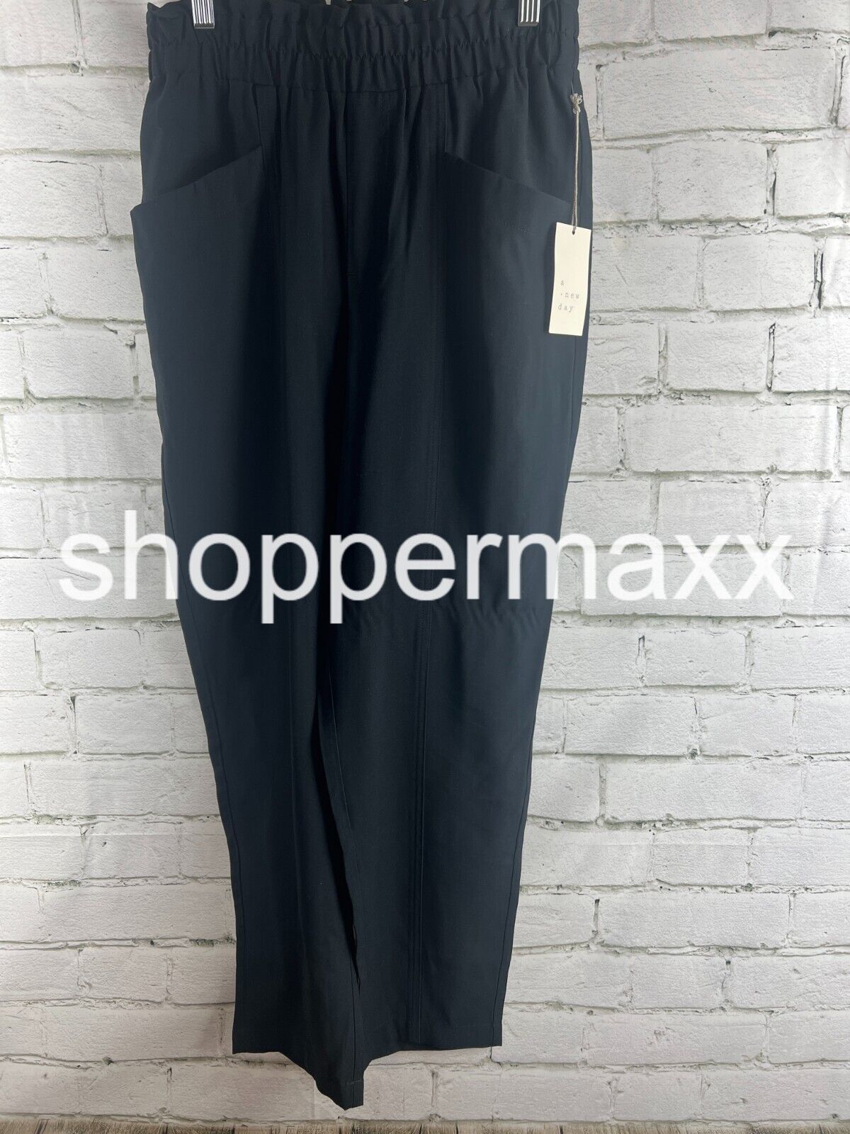 A New Day, Women's Black Solid Elastic Waist, Pull On Pants, BLACK, Size- S