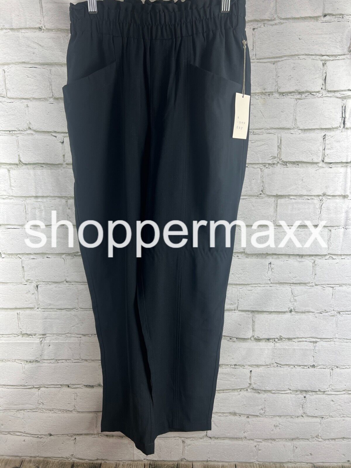 A New Day, Women's Black Solid Elastic Waist, Pull On Pants, BLACK, Size- S