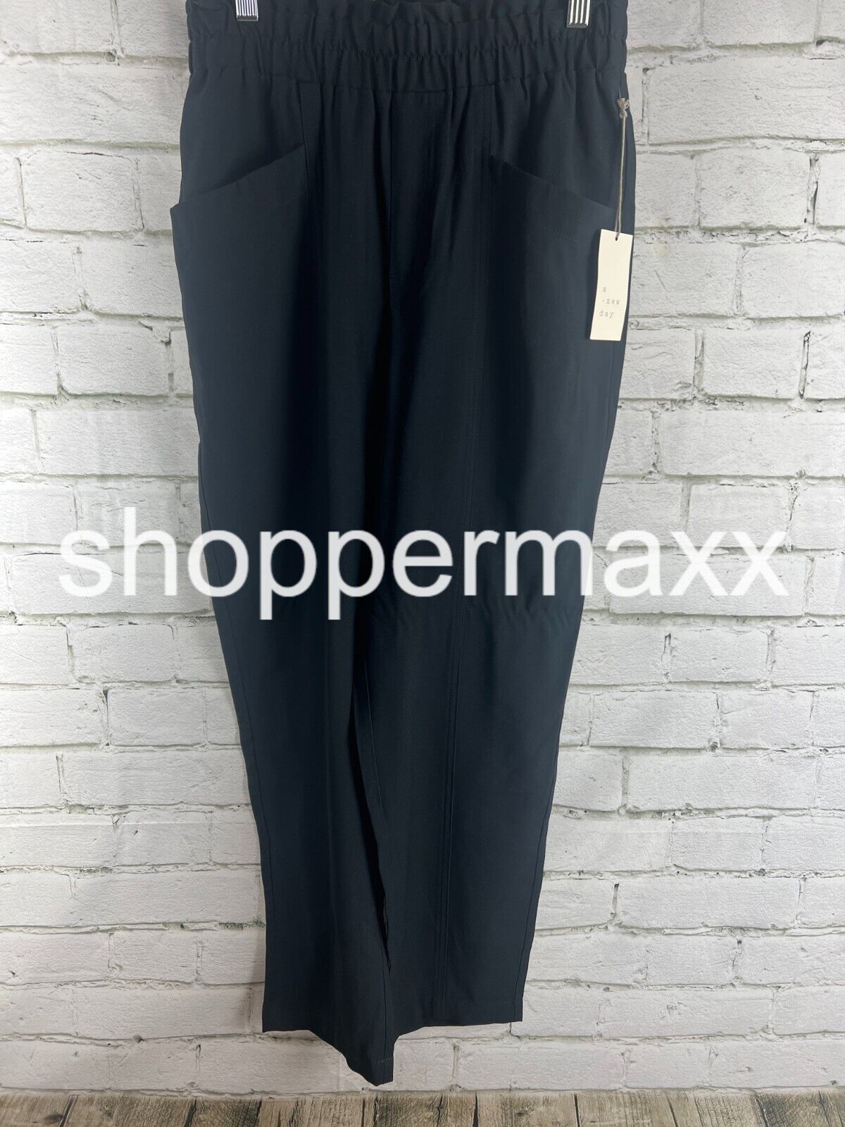 A New Day, Women's Black Solid Elastic Waist, Pull On Pants, BLACK, Size- S