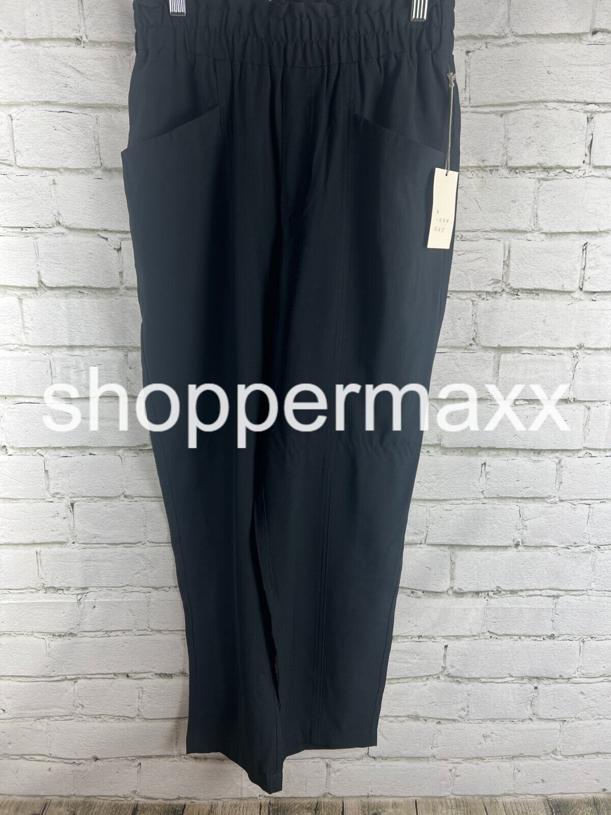 A New Day, Women's Black Solid Elastic Waist, Pull On Pants, BLACK, Size- S