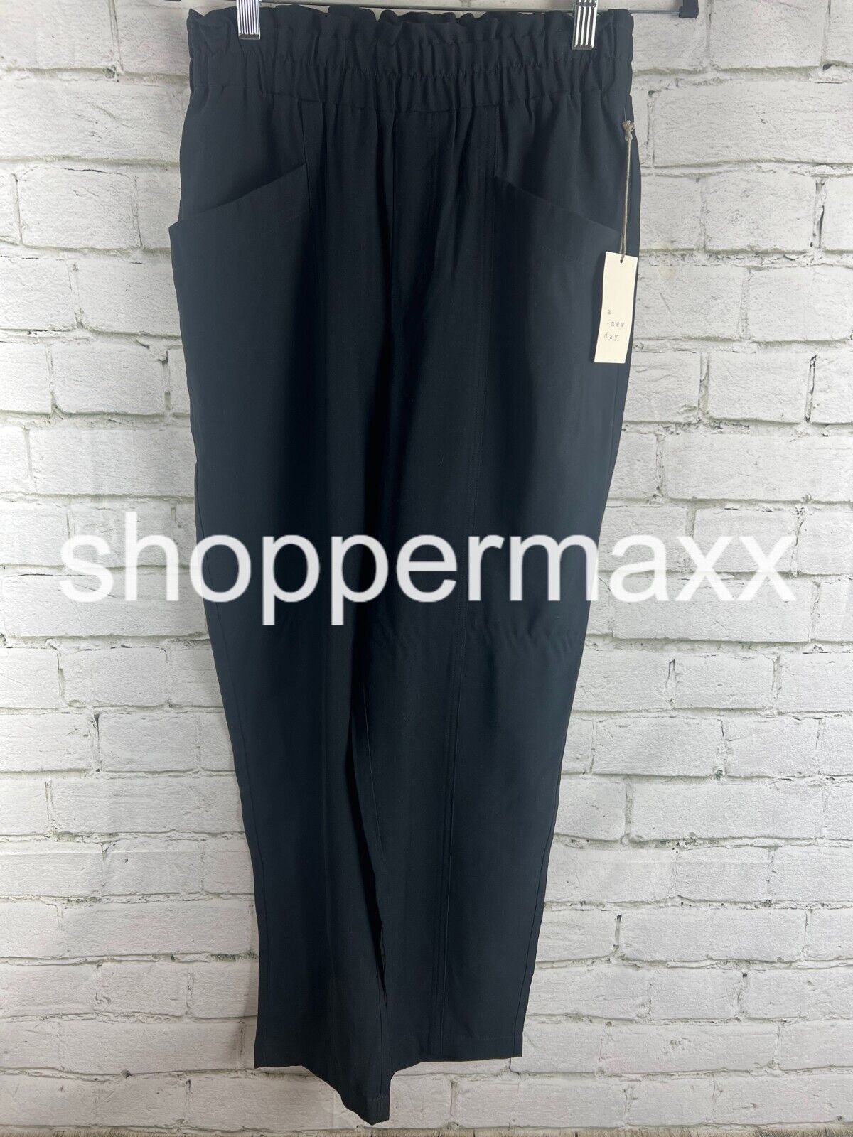 A New Day, Women's Black Solid Elastic Waist, Pull On Pants, BLACK, Size- S
