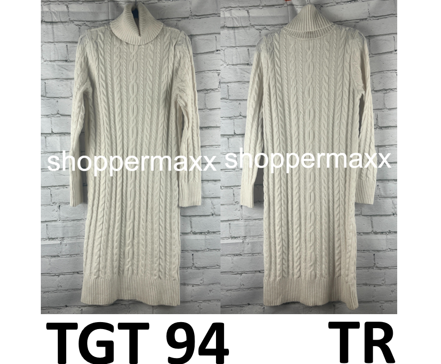 Women's Turtleneck Long Sleeve Cozy Sweater Dress - A New Day, Cream, X-Small