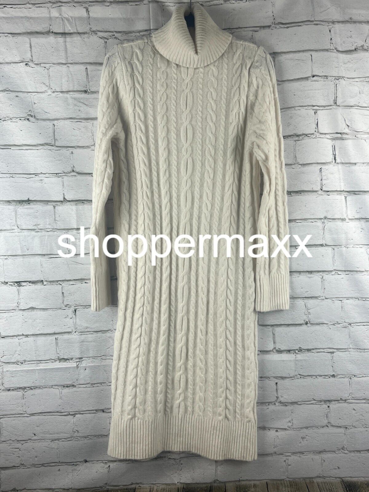 Women's Turtleneck Long Sleeve Cozy Sweater Dress - A New Day, Cream, X-Small