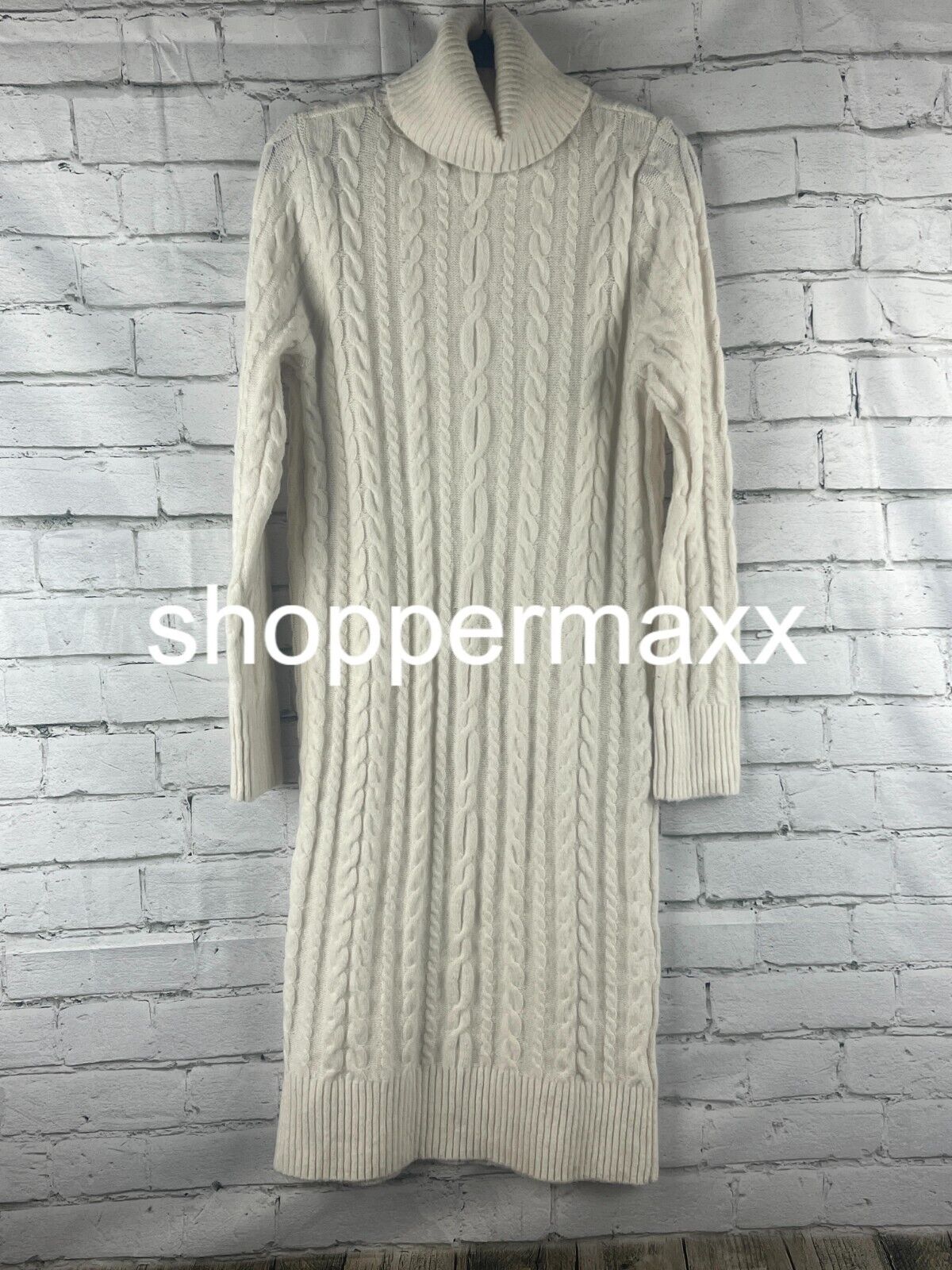 Women's Turtleneck Long Sleeve Cozy Sweater Dress - A New Day, Cream, X-Small