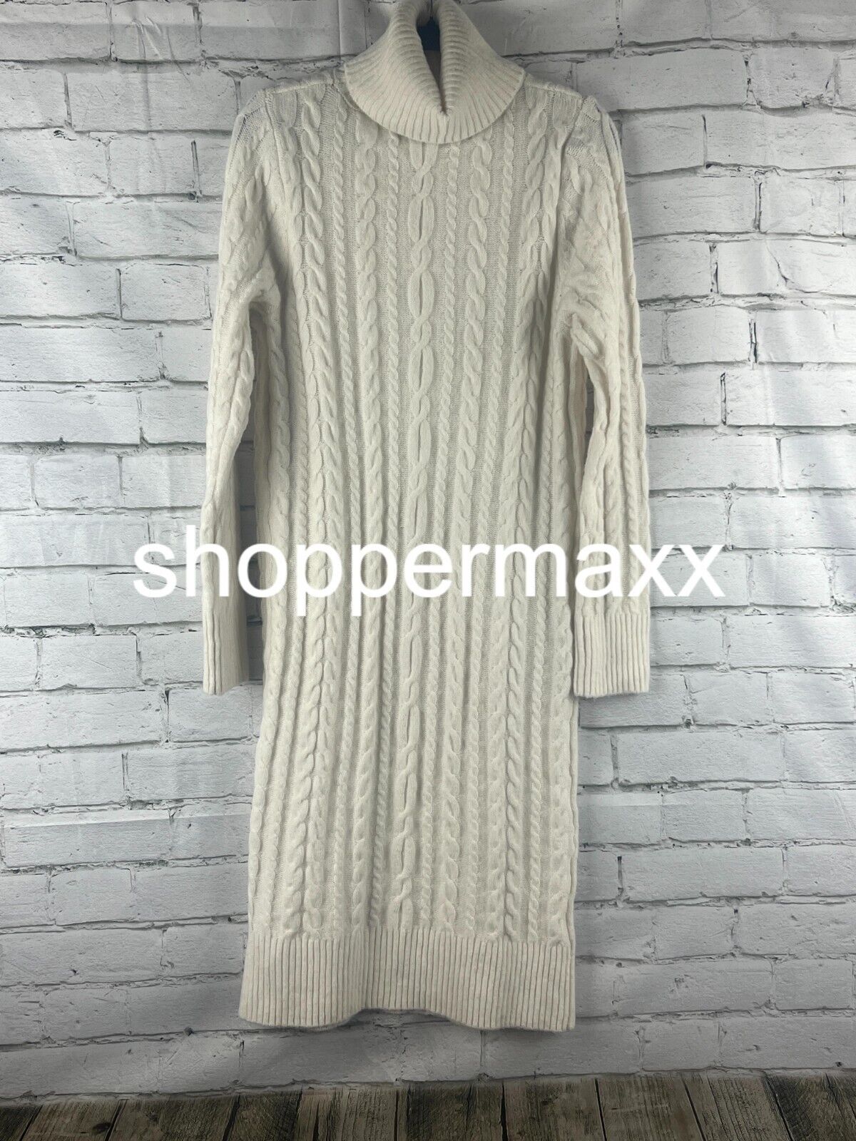 Women's Turtleneck Long Sleeve Cozy Sweater Dress - A New Day, Cream, X-Small