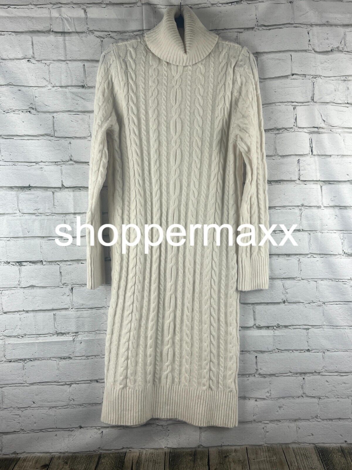 Women's Turtleneck Long Sleeve Cozy Sweater Dress - A New Day, Cream, X-Small