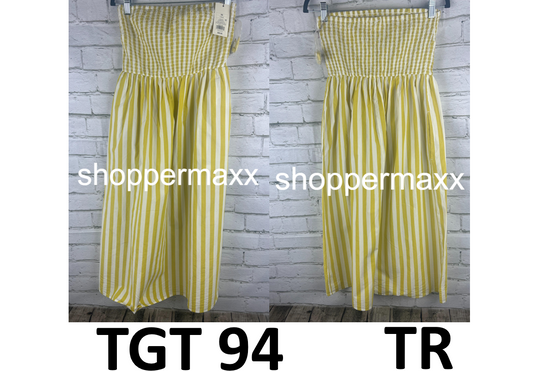 A New Day Women's Strapless Smocked Tube Sundress, Yellow White Striped, X-Small