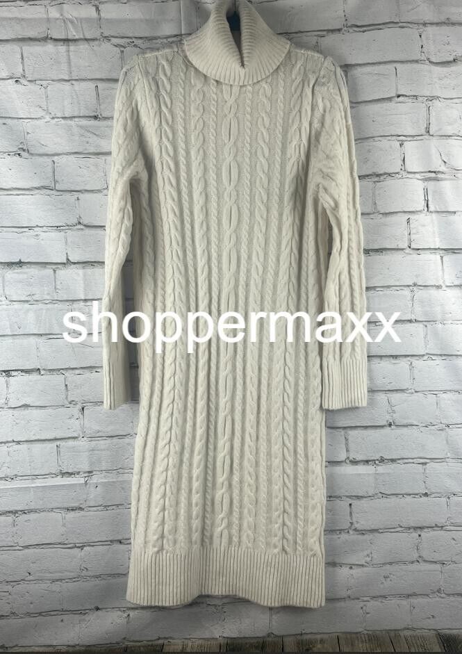 Women's Turtleneck Long Sleeve Cozy Sweater Dress - A New Day, Cream, X-Small