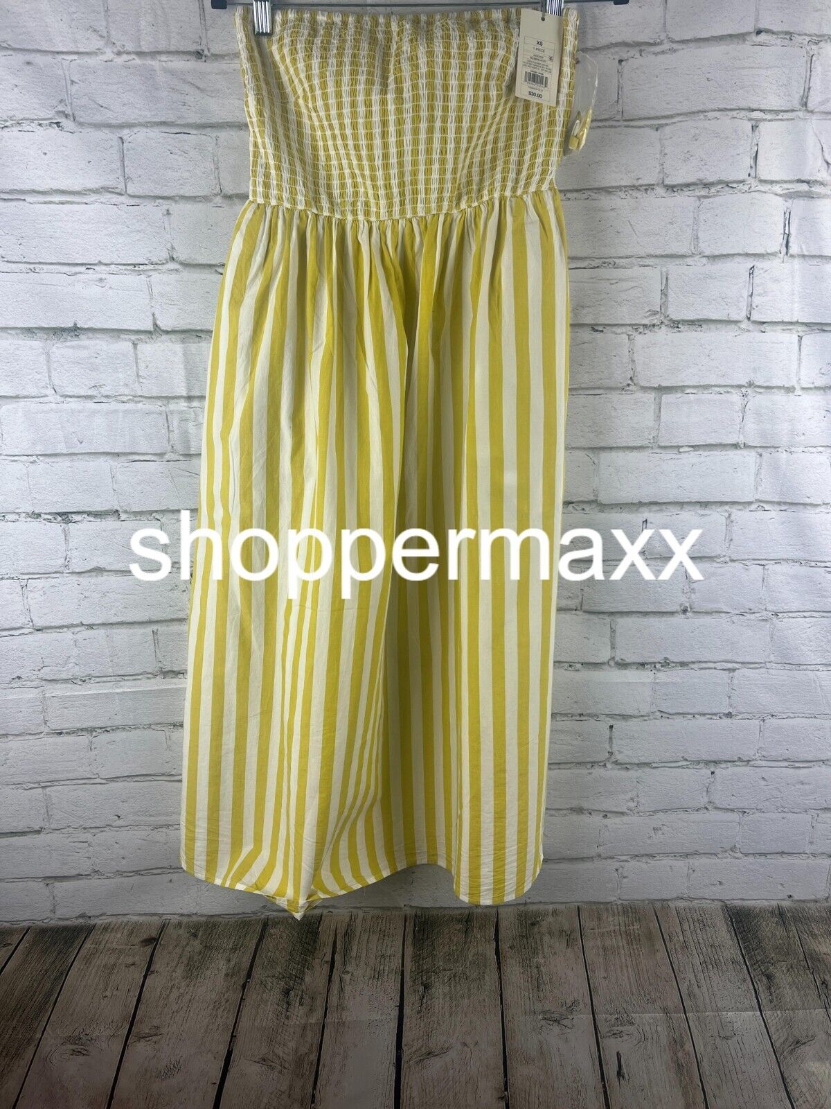 A New Day Women's Strapless Smocked Tube Sundress, Yellow White Striped, X-Small