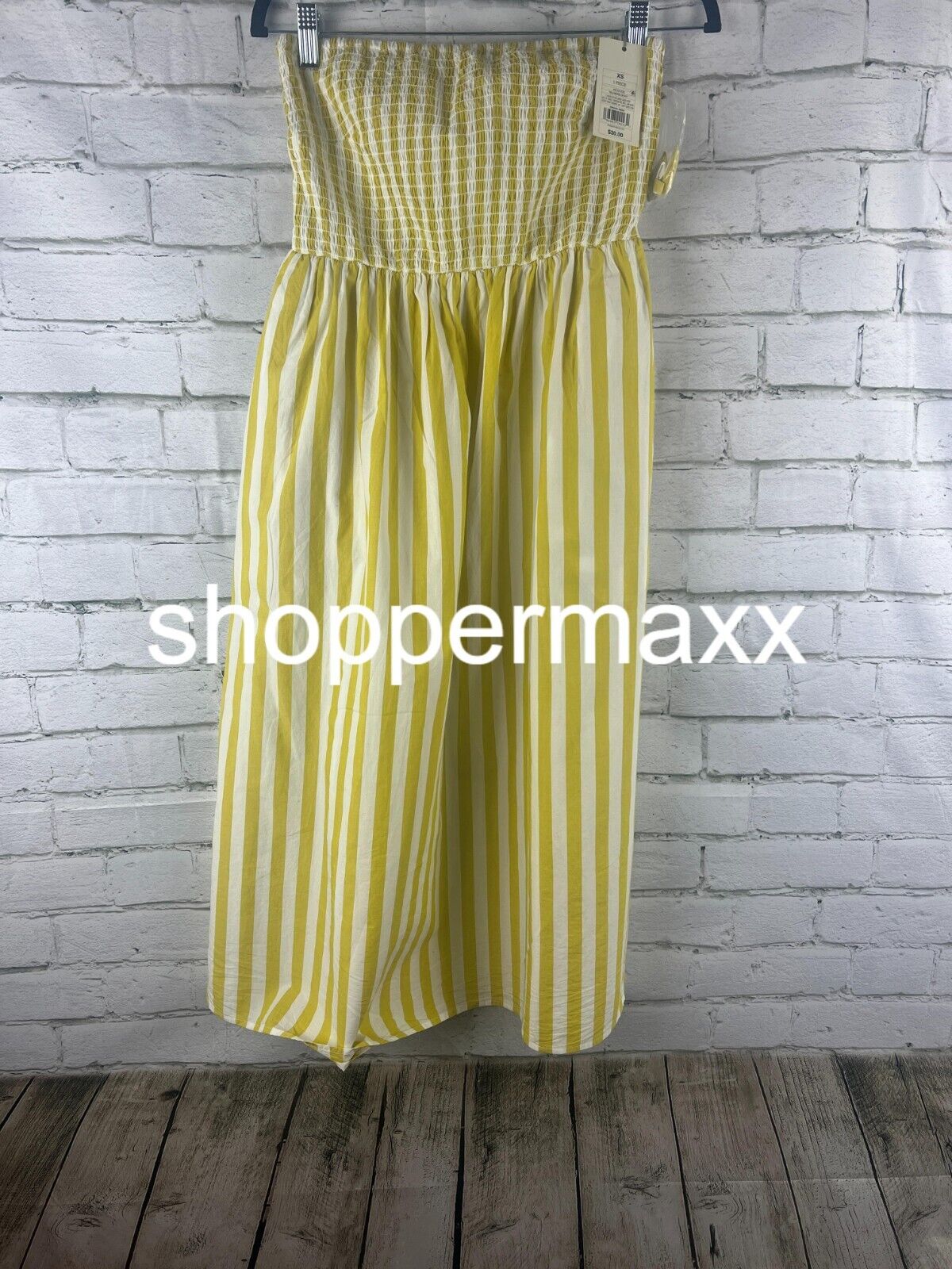 A New Day Women's Strapless Smocked Tube Sundress, Yellow White Striped, X-Small