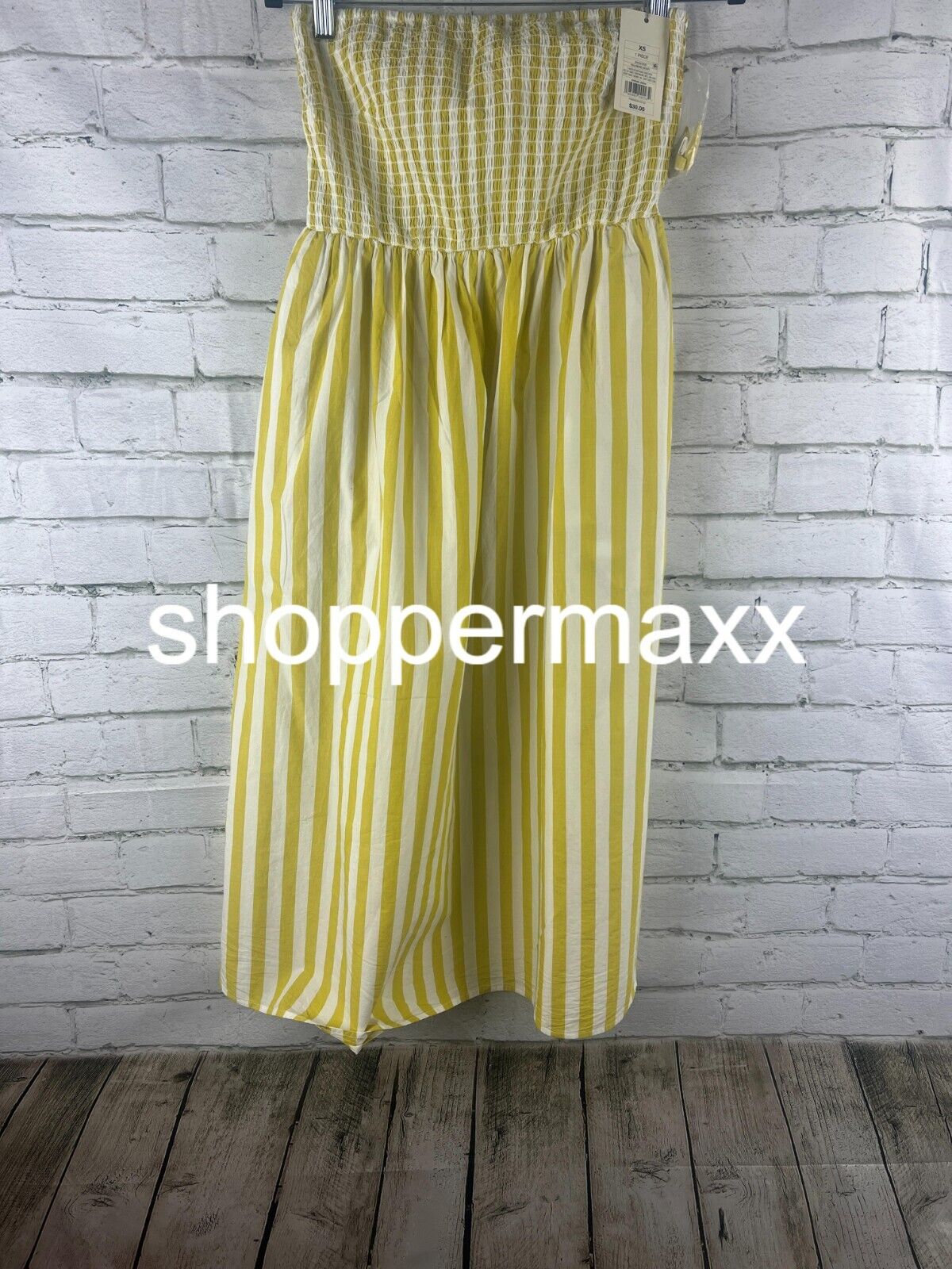 A New Day Women's Strapless Smocked Tube Sundress, Yellow White Striped, X-Small
