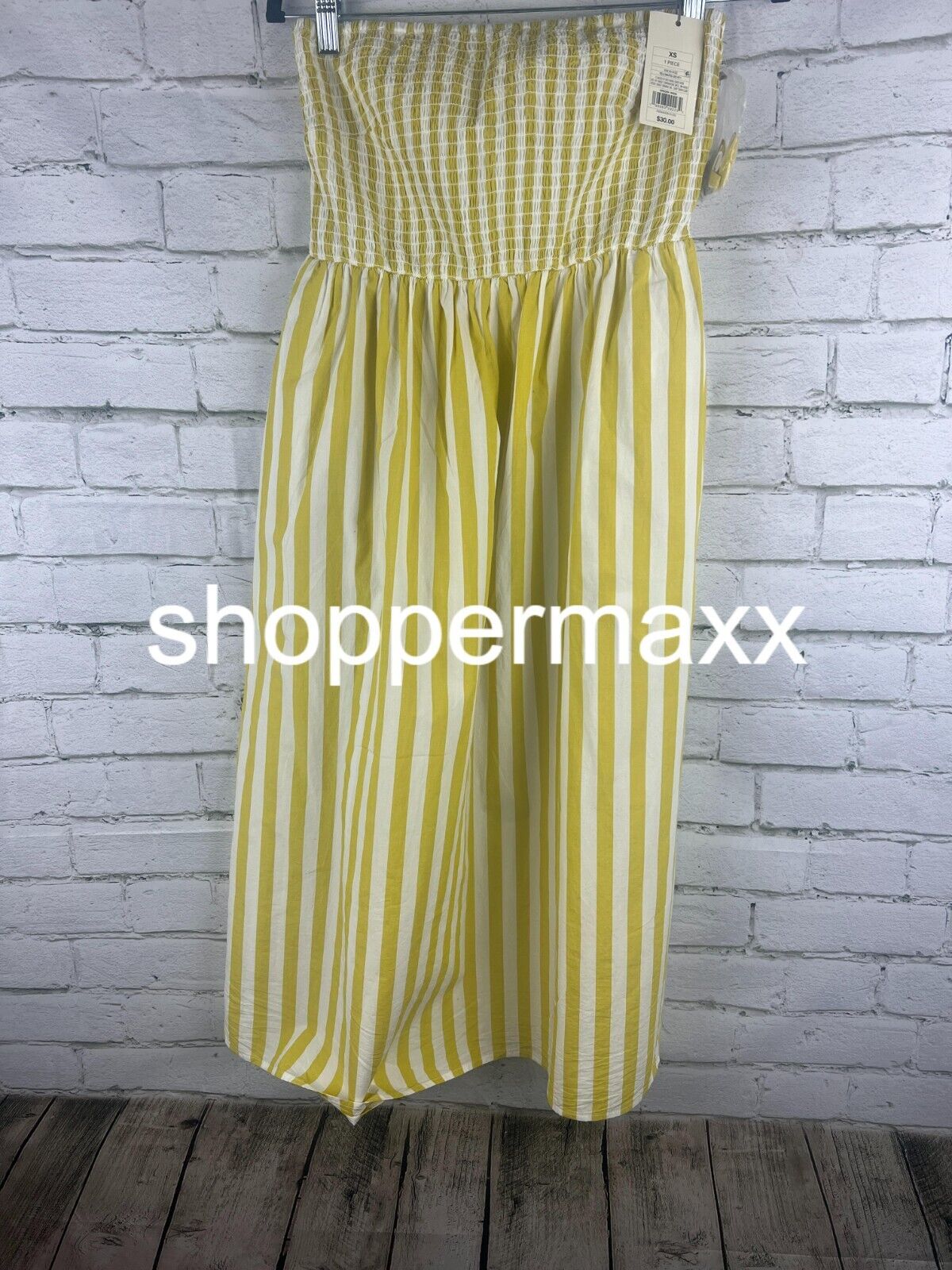 A New Day Women's Strapless Smocked Tube Sundress, Yellow White Striped, X-Small