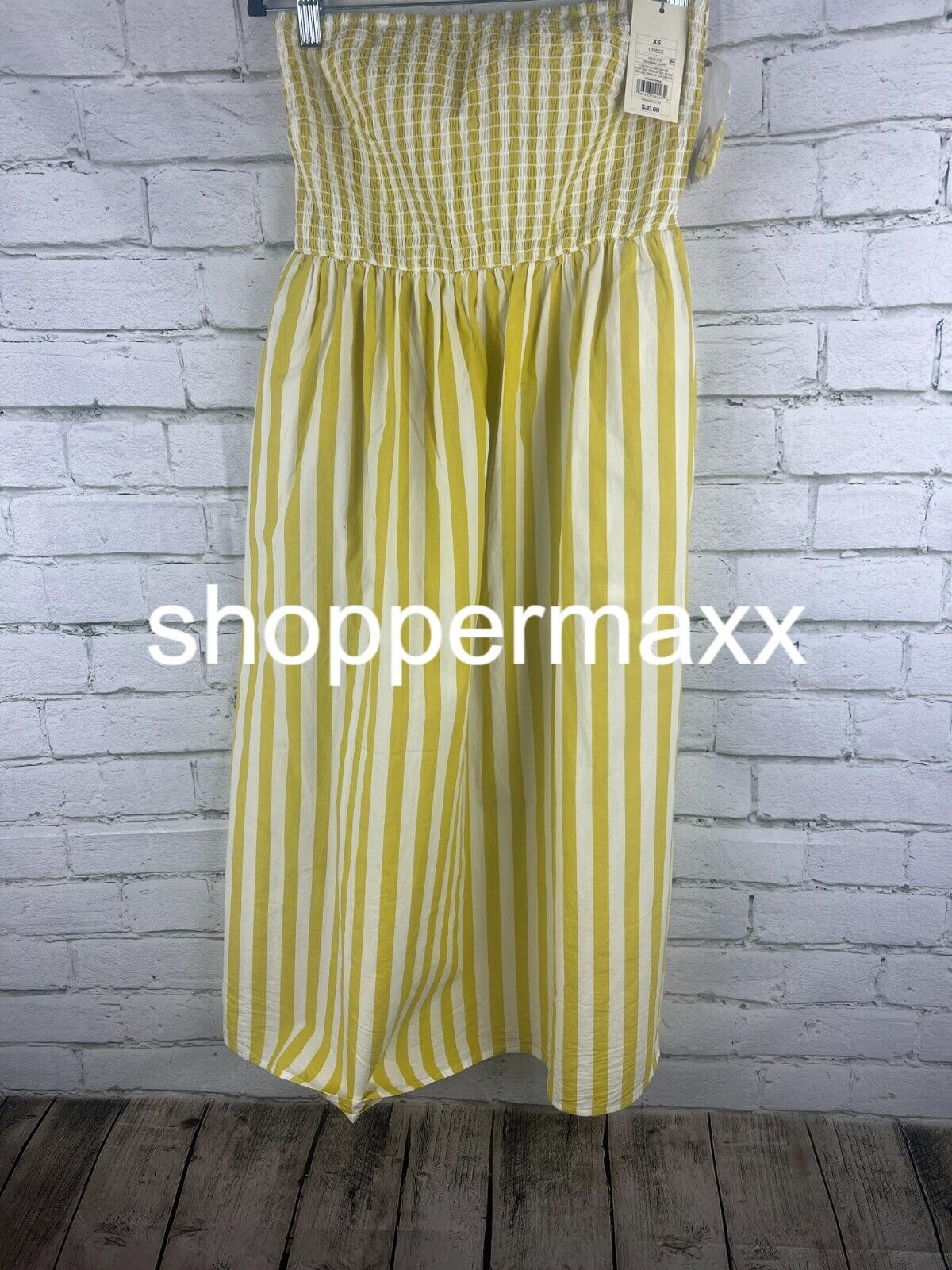 A New Day Women's Strapless Smocked Tube Sundress, Yellow White Striped, X-Small