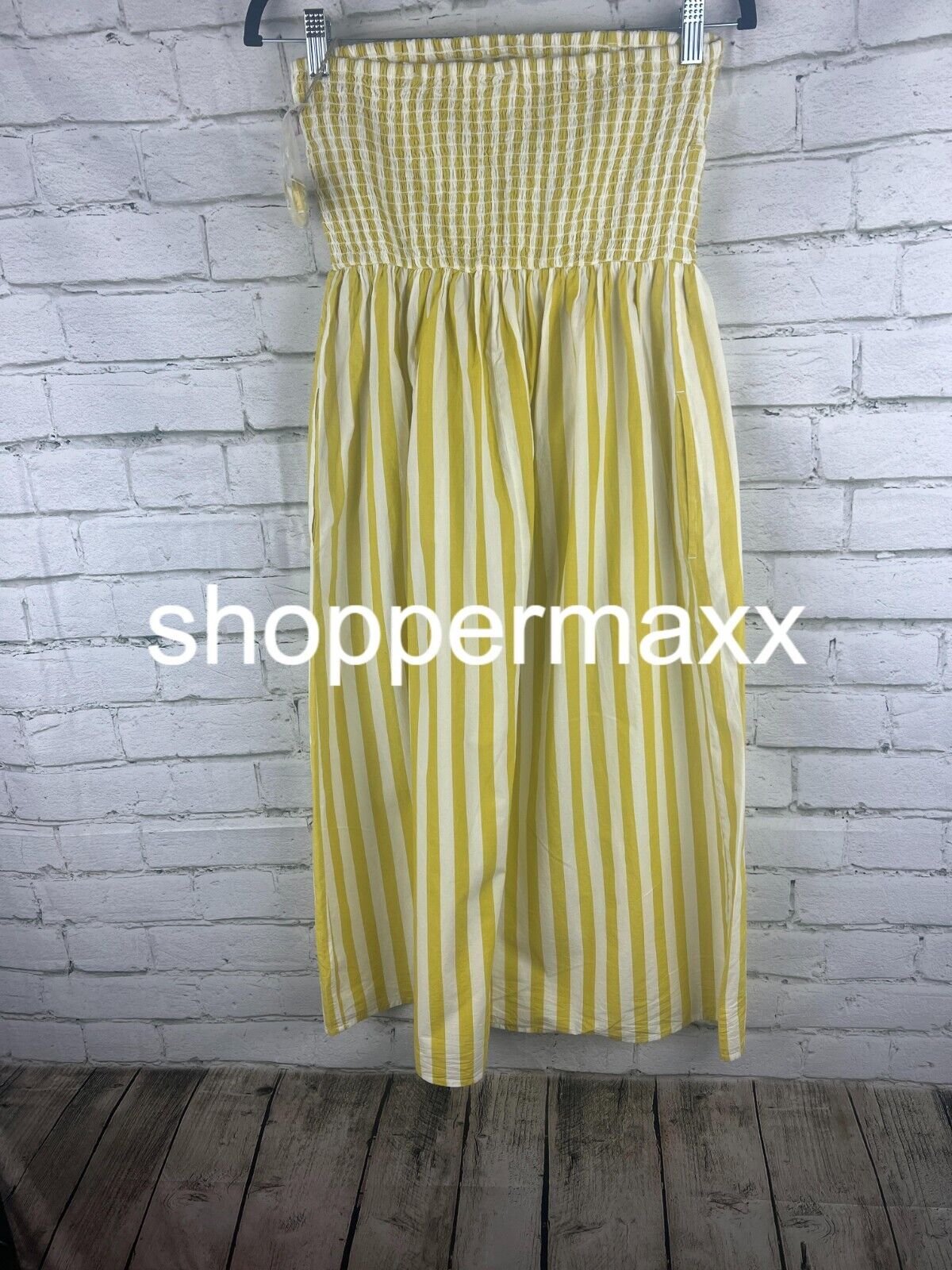 A New Day Women's Strapless Smocked Tube Sundress, Yellow White Striped, X-Small