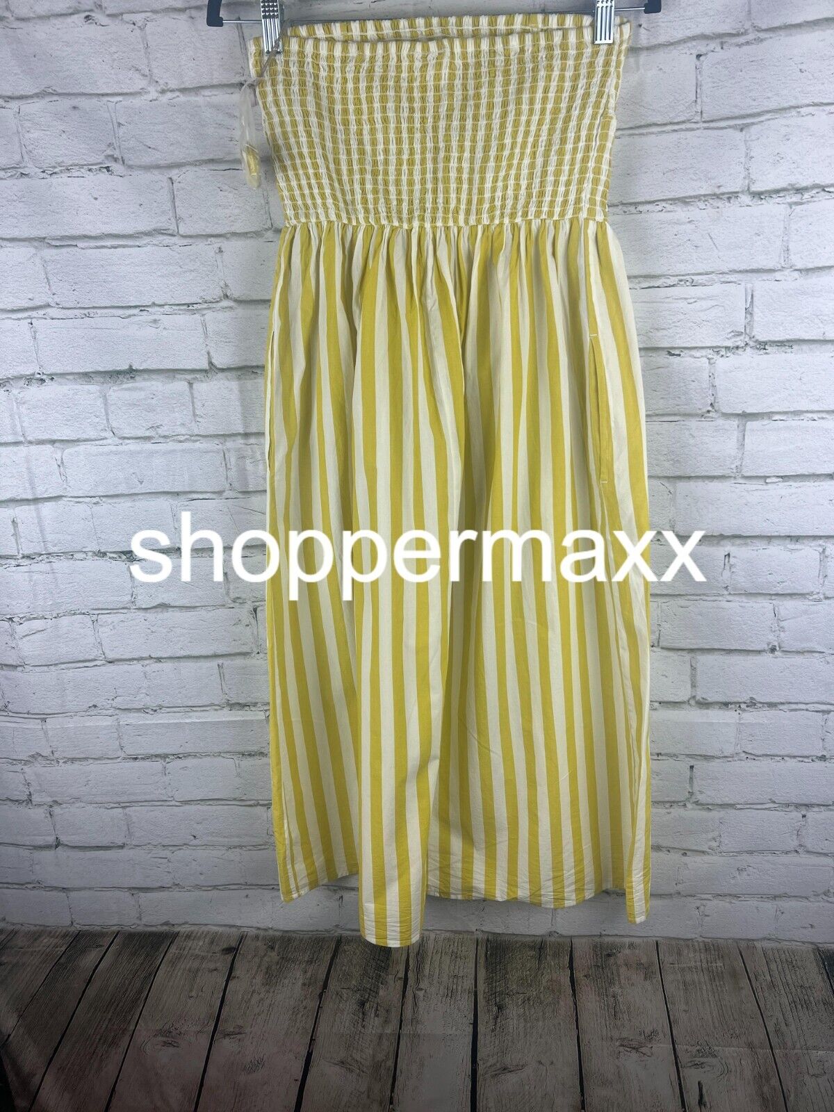 A New Day Women's Strapless Smocked Tube Sundress, Yellow White Striped, X-Small