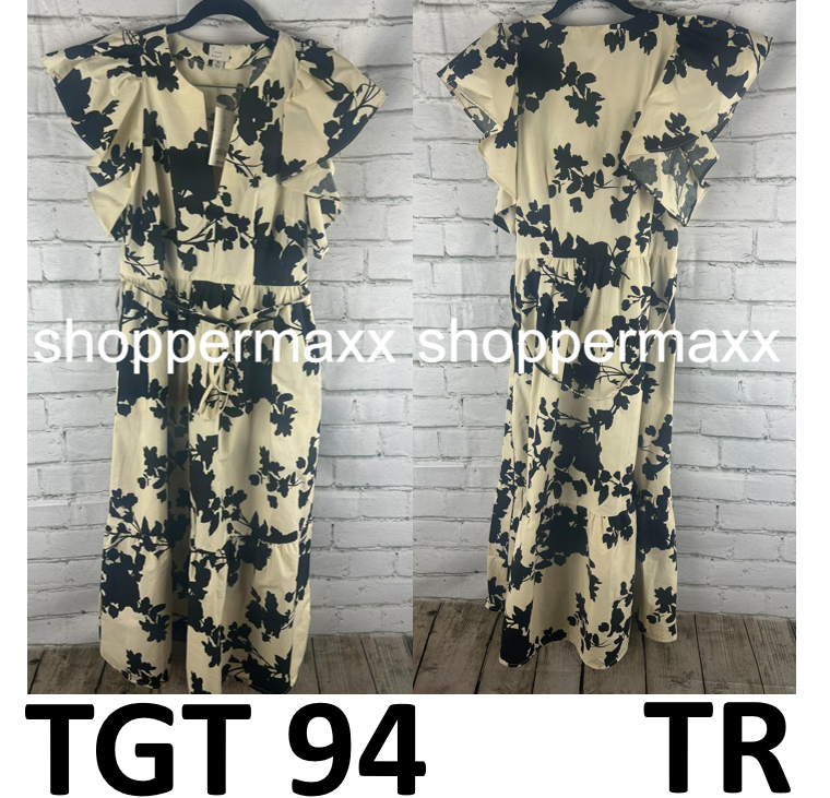 Women's Flutter Short Sleeve Midi Dress - A New Day, Beige/Black Floral, XS