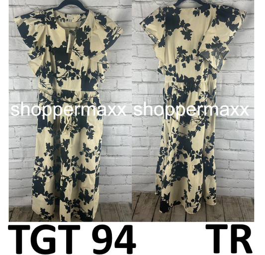 Women's Flutter Short Sleeve Midi Dress - A New Day, Beige/Black Floral, XS