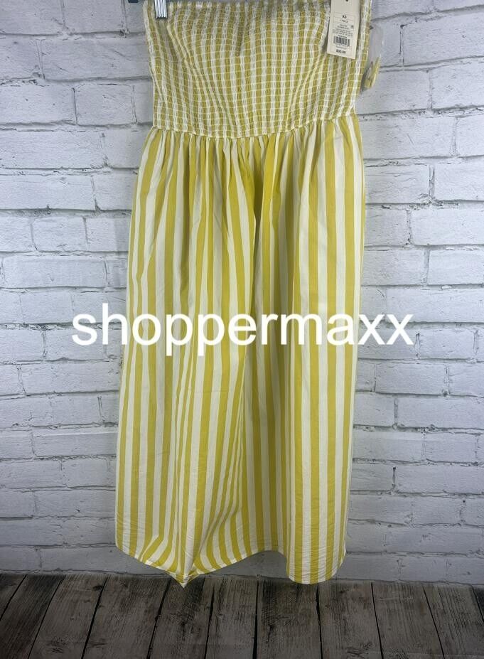 A New Day Women's Strapless Smocked Tube Sundress, Yellow White Striped, X-Small