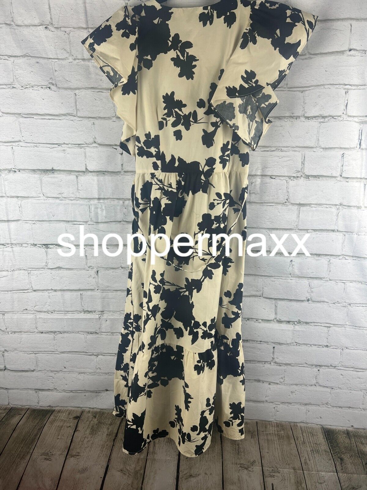 Women's Flutter Short Sleeve Midi Dress - A New Day, Beige/Black Floral, XS