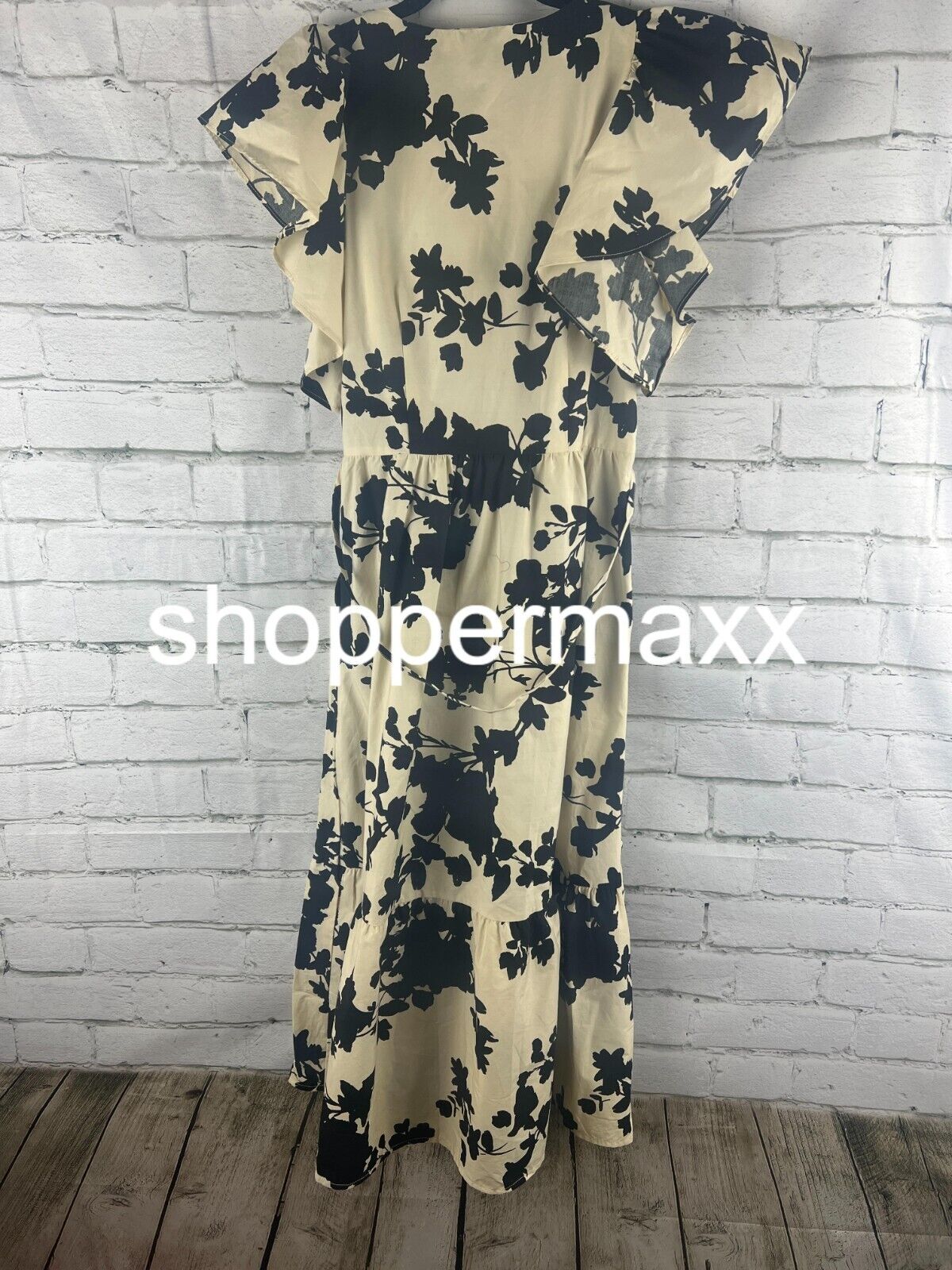 Women's Flutter Short Sleeve Midi Dress - A New Day, Beige/Black Floral, XS