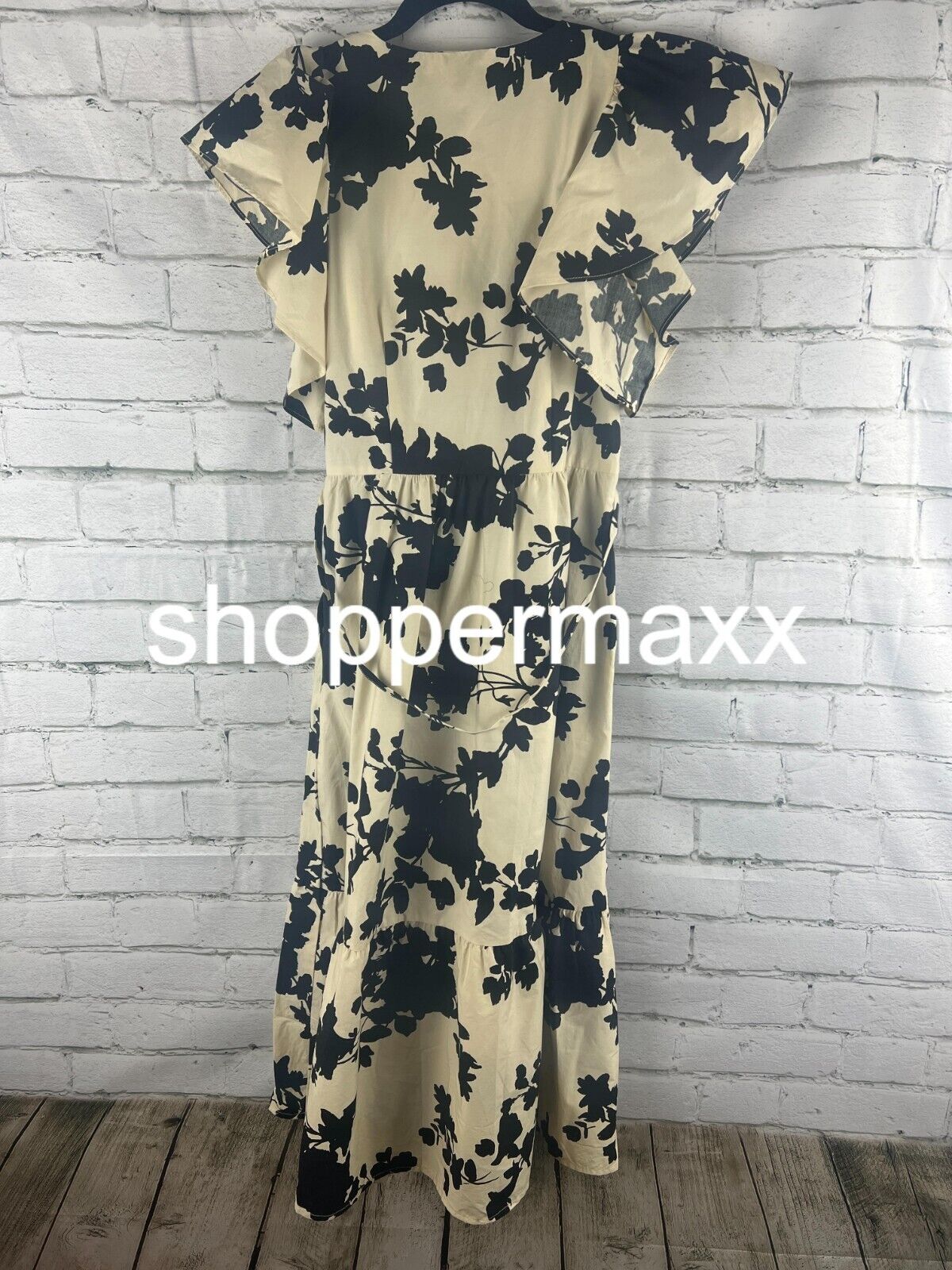 Women's Flutter Short Sleeve Midi Dress - A New Day, Beige/Black Floral, XS