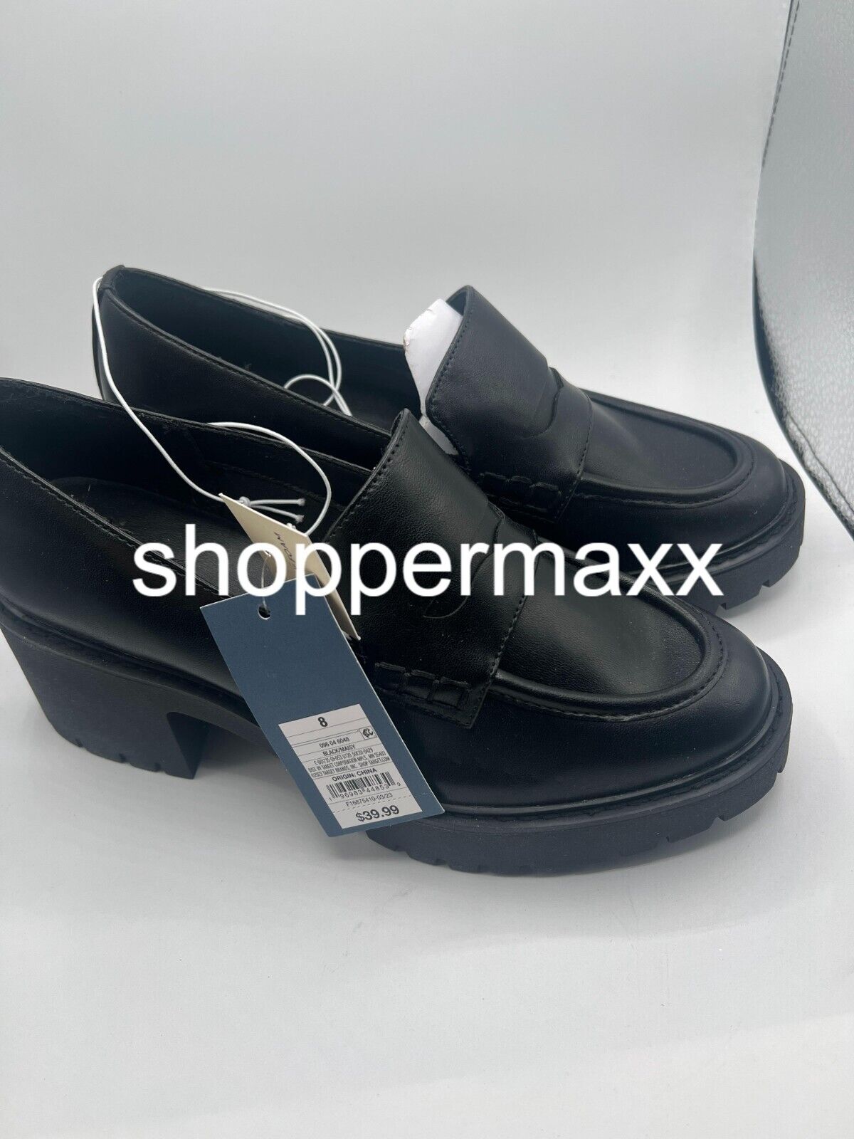 WOMEN'S MAISY LOAFER HEELS - UNIVERSAL THREAD, BLACK, SIZE 8