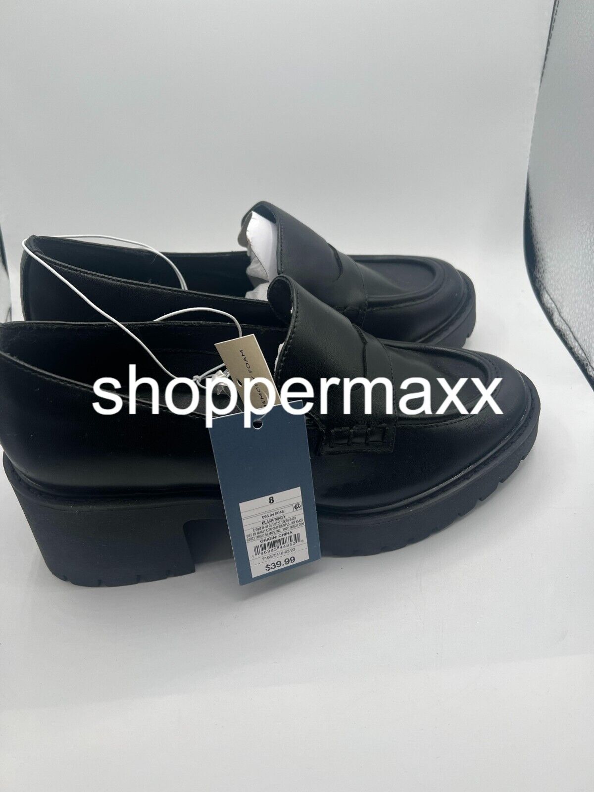 WOMEN'S MAISY LOAFER HEELS - UNIVERSAL THREAD, BLACK, SIZE 8