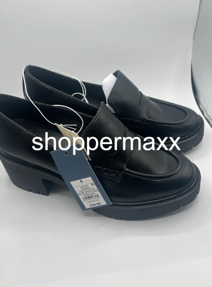 WOMEN'S MAISY LOAFER HEELS - UNIVERSAL THREAD, BLACK, SIZE 8