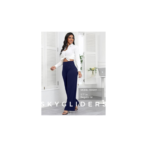 ESOFT High Waisted Wide Leg Yoga Pants for Women casual Work Pants, Navy Blue, L