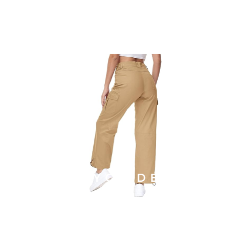 BGOWATU Women's Hiking Cargo Pants Joggers stretch , 6 Pockets, Khaki, Size 2XL
