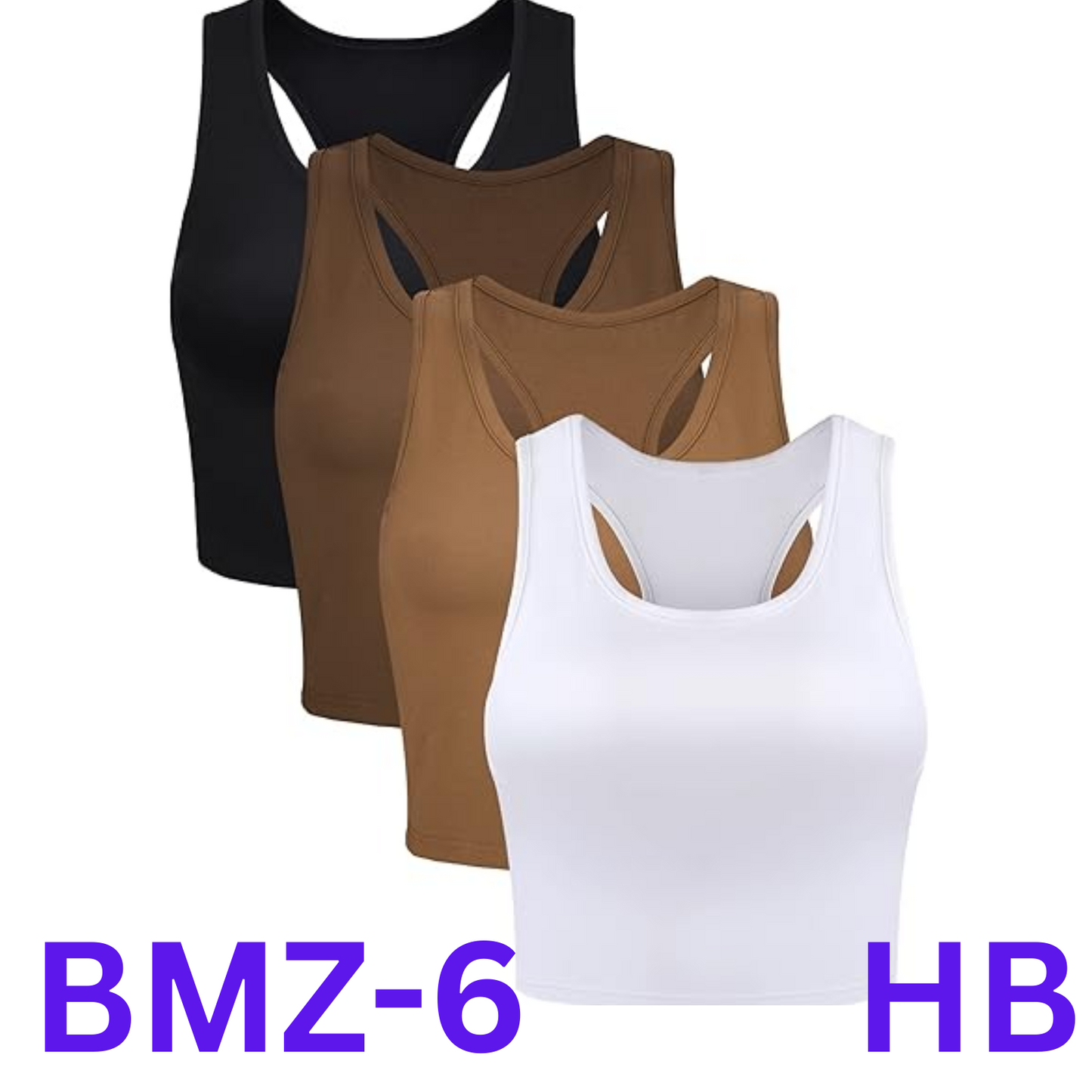 Boao 4 Pieces  Racerback Crop Top for Women (Black, White, Dark Chocolate) Large