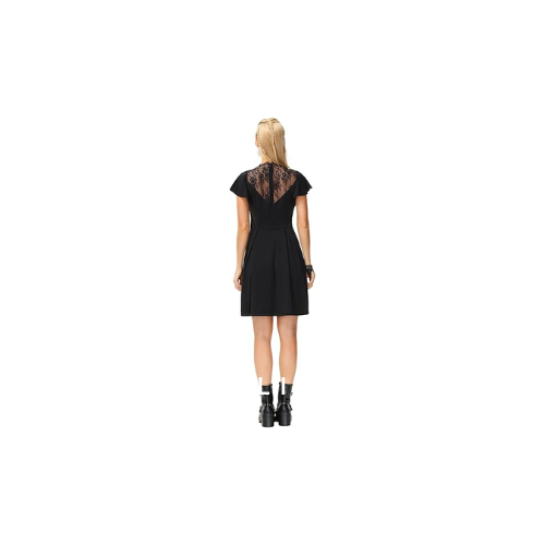 Women's Black Skater Dress Retro Ruffle Cap Sleeve Dark Queen Gothic Black, L