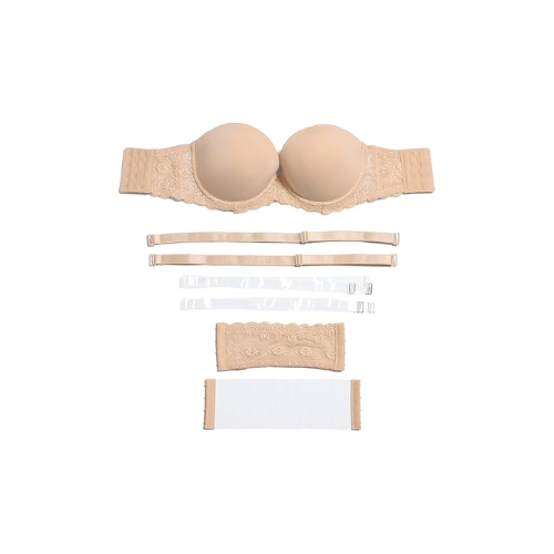 YANDW Strapless Lightly Padde Hook and Eye Coverage Bra Women Nude, 38DD/E