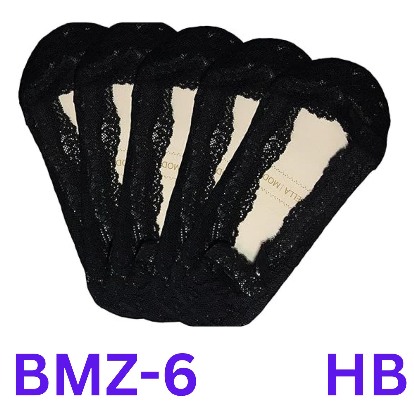 Bella Moda Women's Lace No Show Non-skid Boat Socks Set of 5, Black, Regular