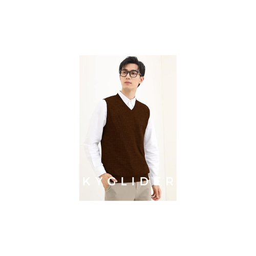 zhilifs Men's V-Neck Knitted Pullover Knitwear Vest  Sweater Tops, Chocolate, S