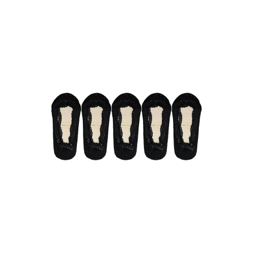 Bella Moda Women's Lace No Show Non-skid Boat Socks Set of 5, Black, Regular