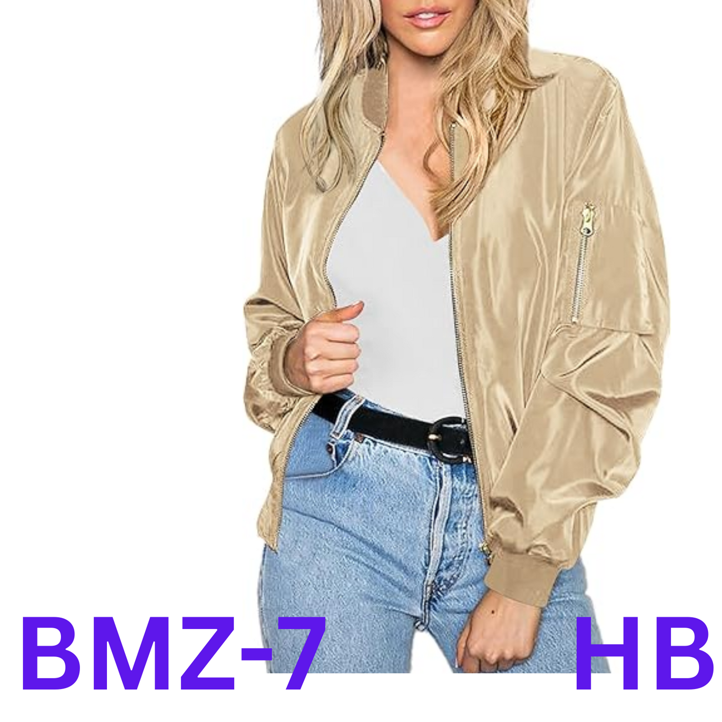 Zeagoo Women's Bomber Jacket Lightweight Jacket, Zip Up Coat, Satin-champagne, M