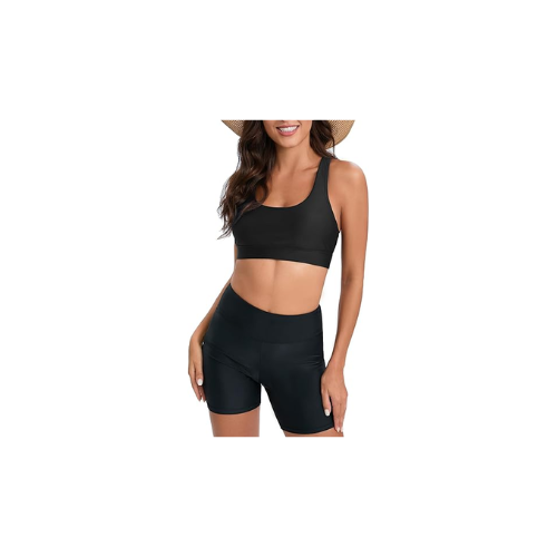 Women's Racerback Sports Swim Bra Workout Bra High Neck Bikini Tops Black, S