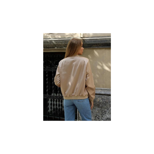 Zeagoo Women's Bomber Jacket Lightweight Jacket, Zip Up Coat, Satin-champagne, M
