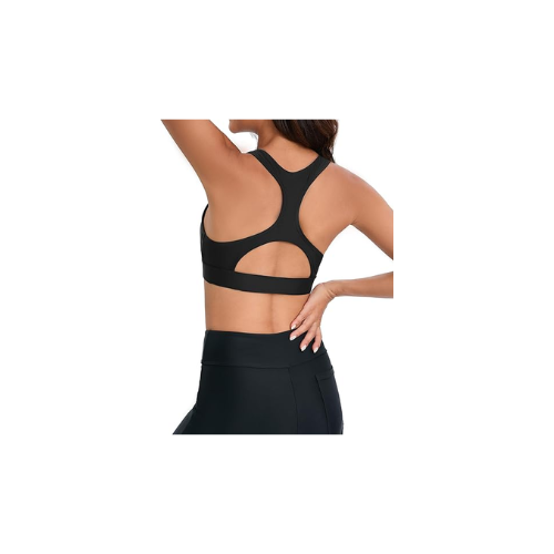 Women's Racerback Sports Swim Bra Workout Bra High Neck Bikini Tops Black, S
