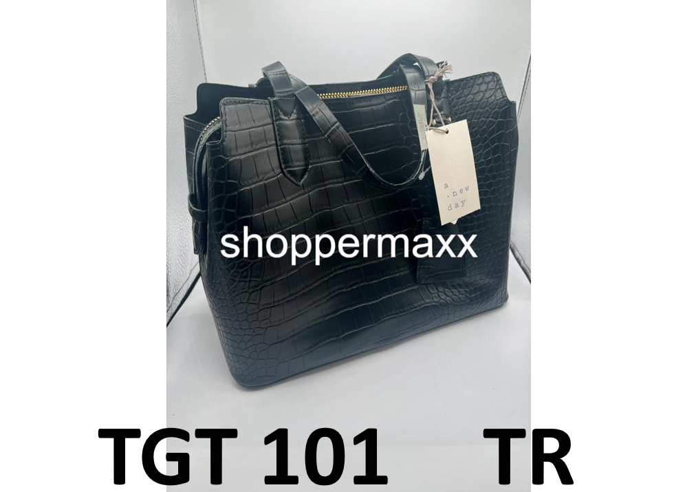 Triple Compartment Satchel Handbag- A New Day, BLACK/Aliigator Print, One Size