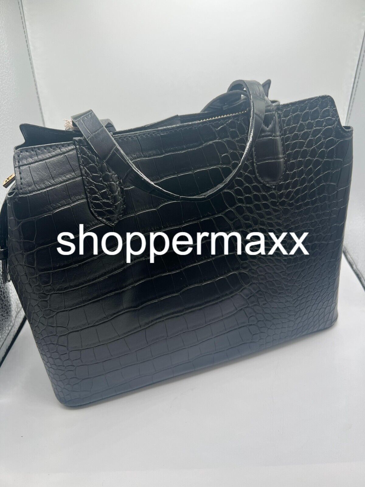Triple Compartment Satchel Handbag- A New Day, BLACK/Aliigator Print, One Size