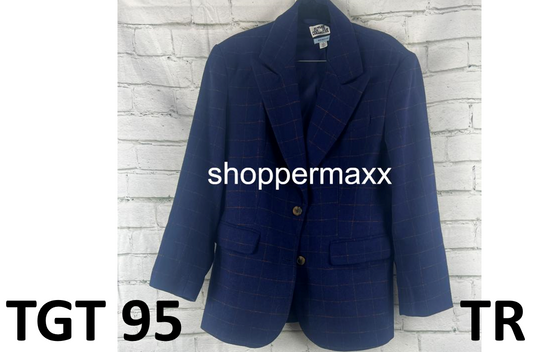 Women's Long Sleeve Prep Check Blazer - Future Collective, Navy Blue, Large