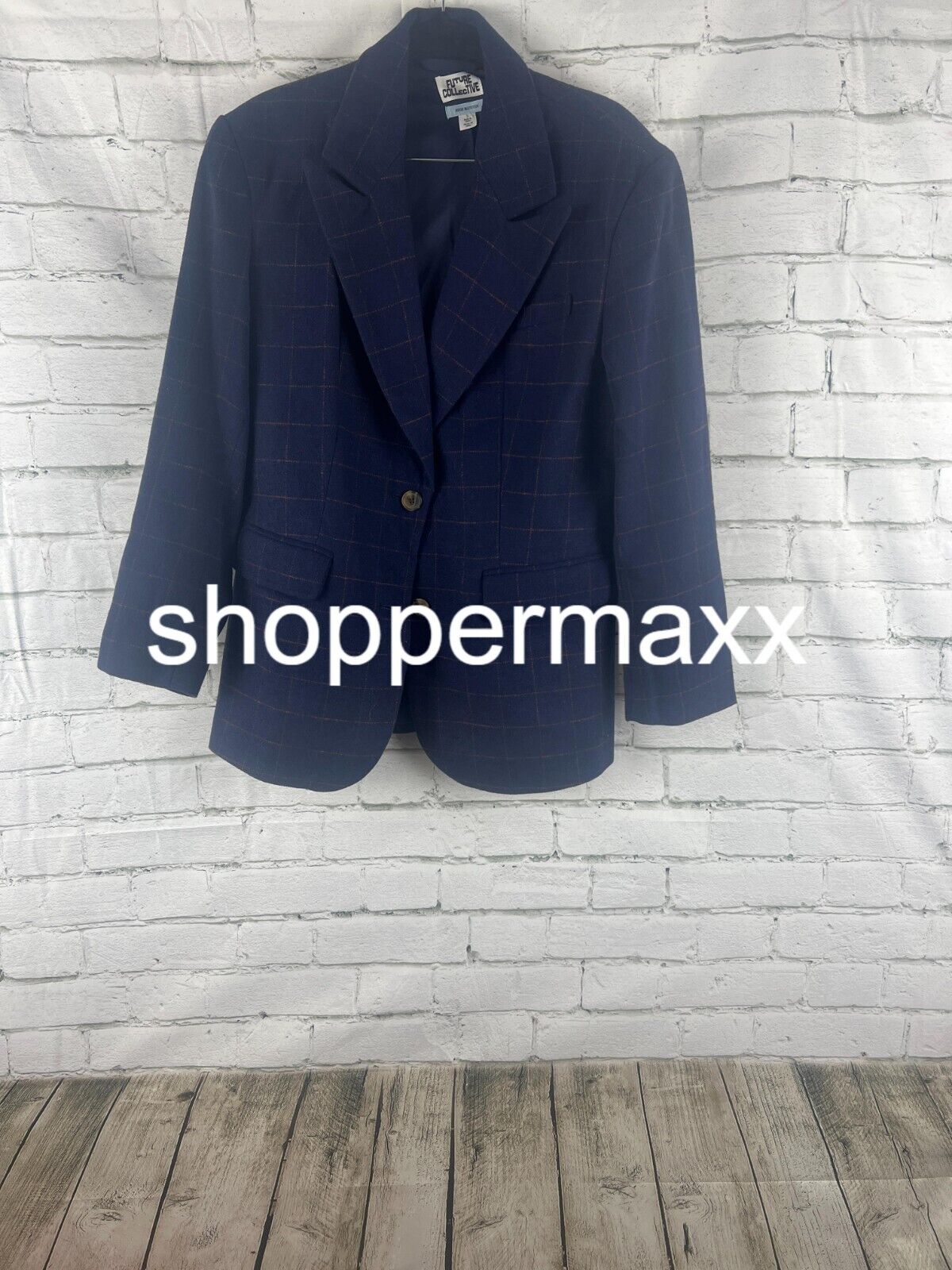 Women's Long Sleeve Prep Check Blazer - Future Collective, Navy Blue, Large