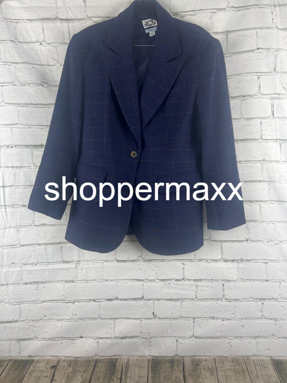 Women's Long Sleeve Prep Check Blazer - Future Collective, Navy Blue, Large