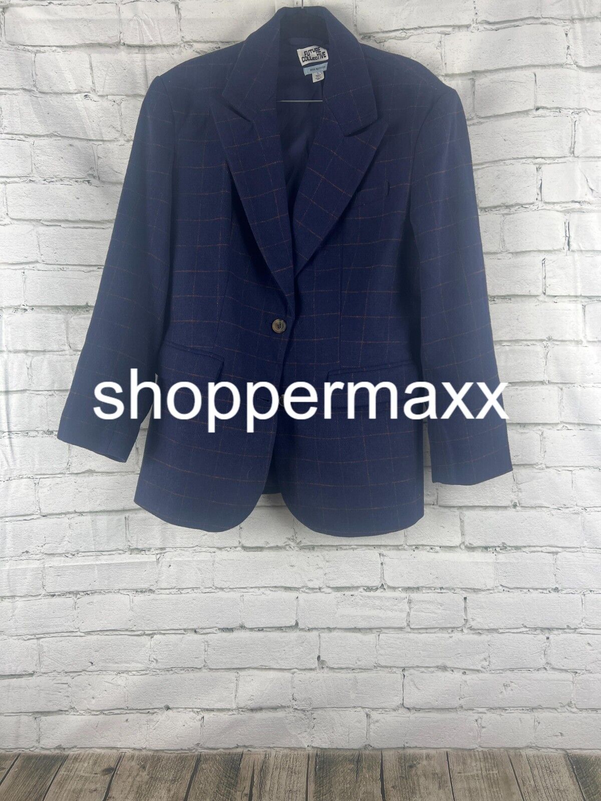 Women's Long Sleeve Prep Check Blazer - Future Collective, Navy Blue, Large