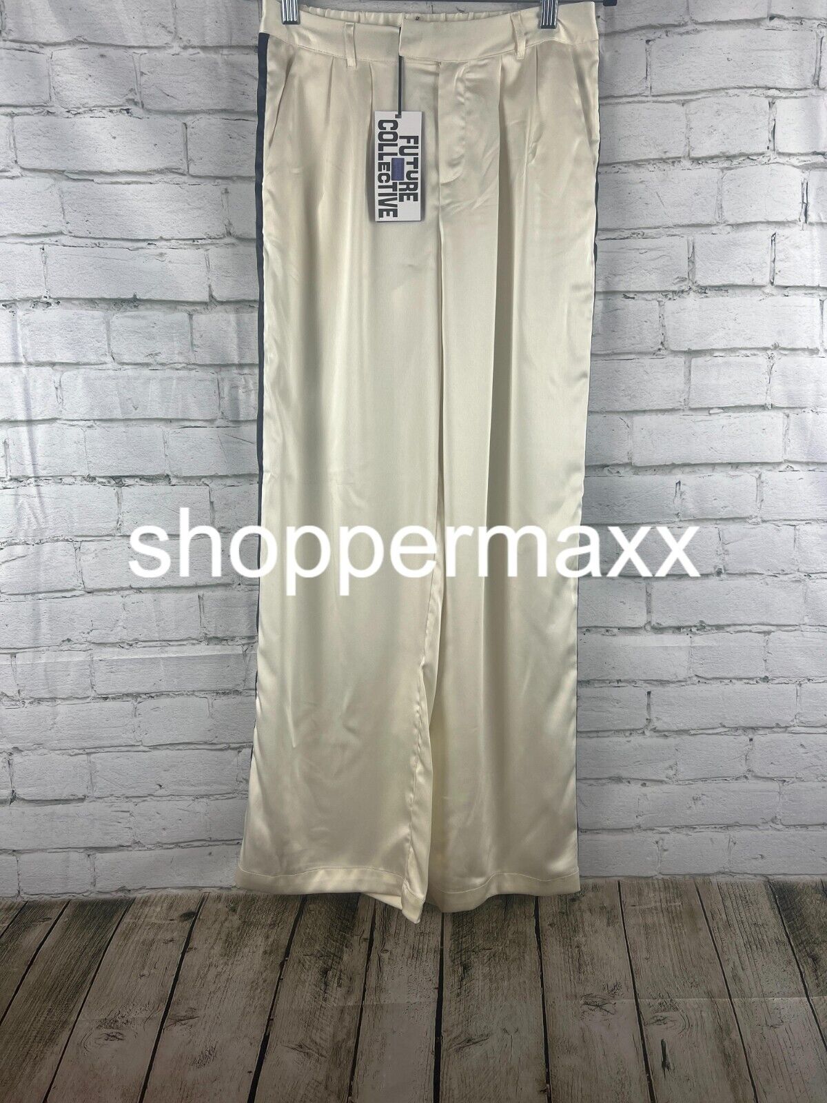 Women' Wide Leg Trousers- Future Collective w/ Kahlana Barfield, Brown Cream, XS